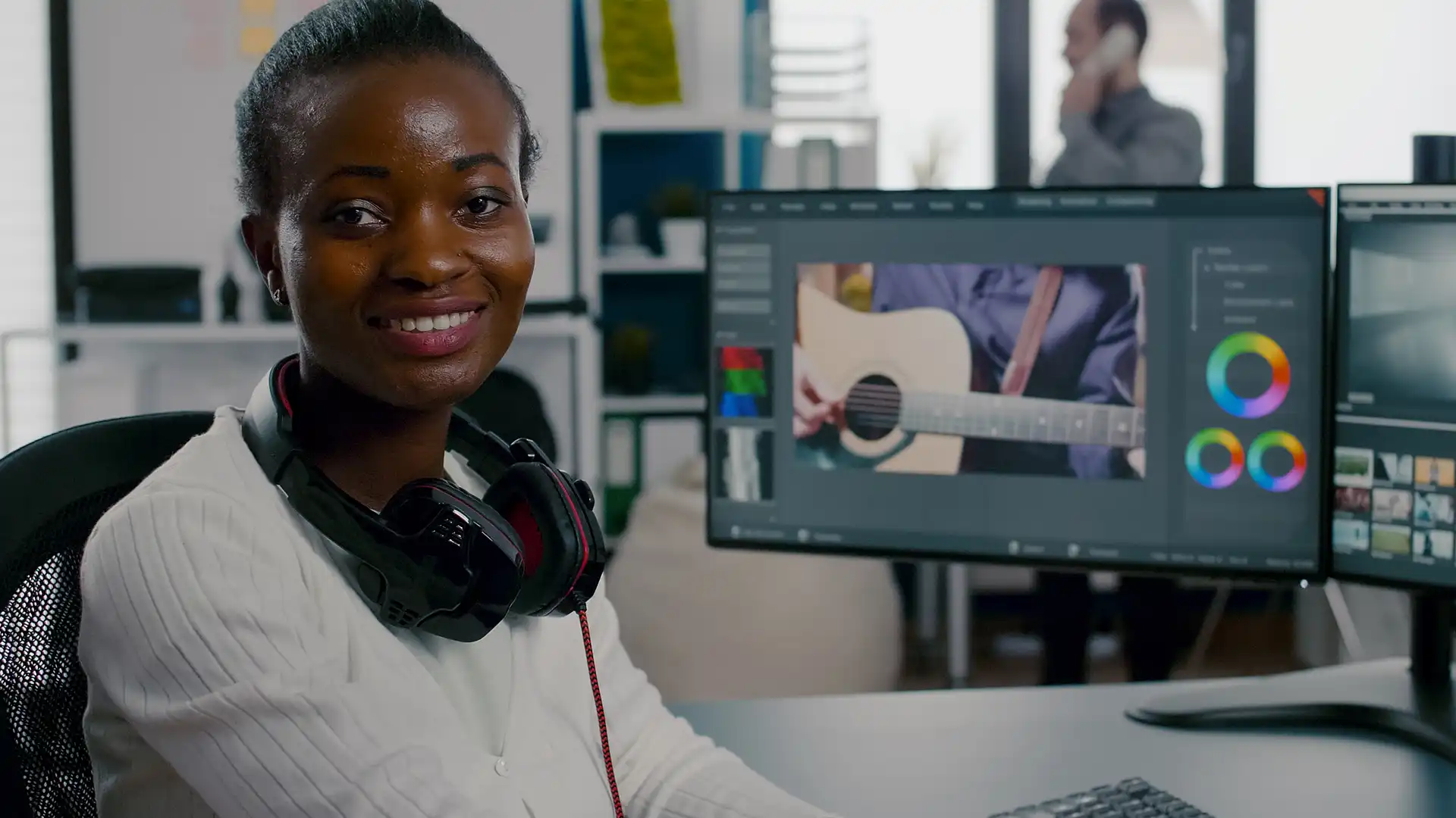 Graphic designer working with visual identity software