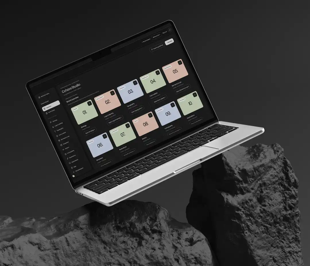 Brandguide IO portal dashboard displayed on a laptop